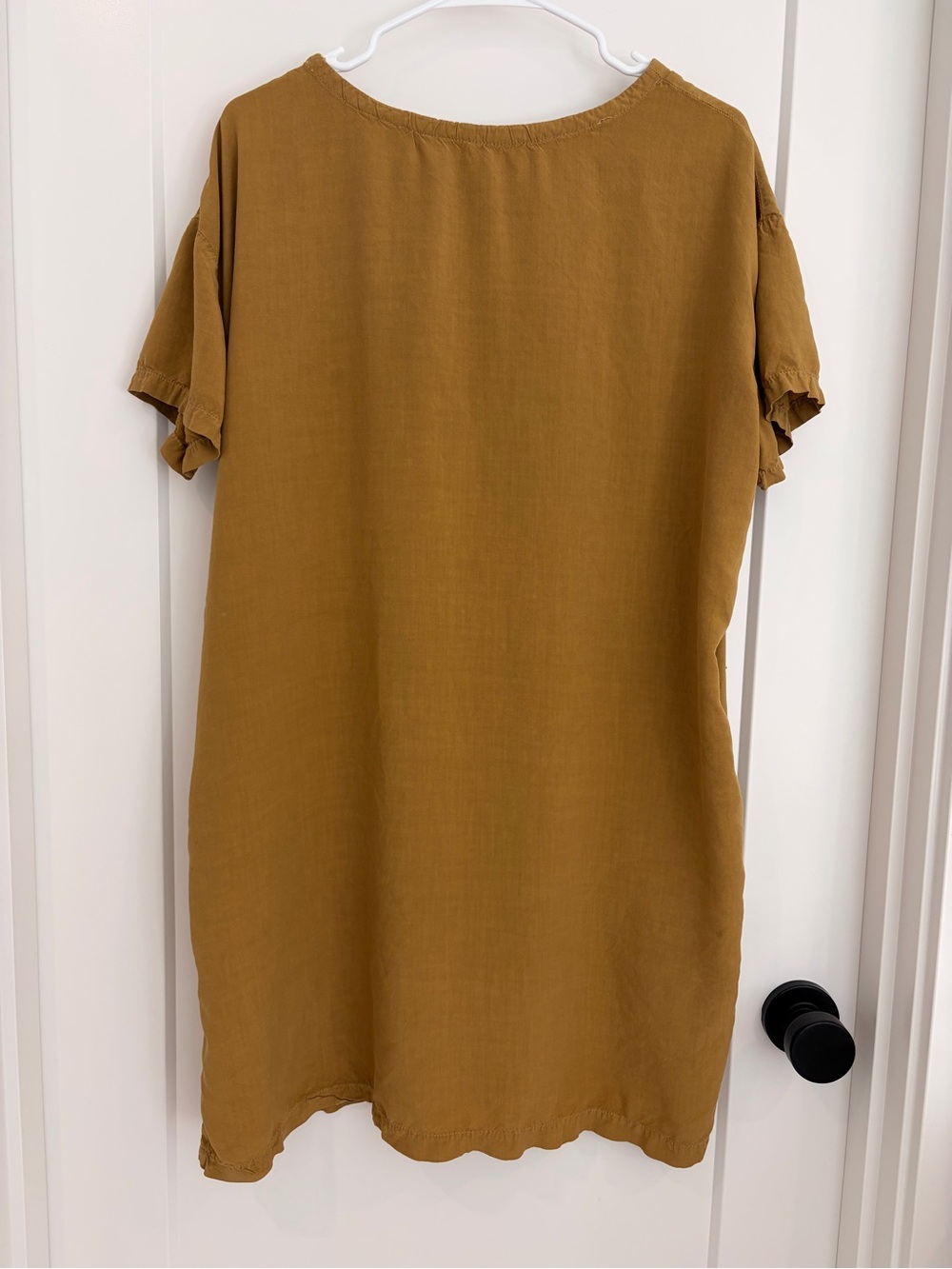 CP Shades Earthy Ochre Mustard Linen Mini Dress S Pockets Short Sleeve
